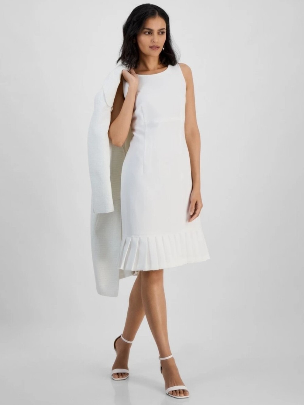 Kasper Womens Stretch-Crepe Polyester Pleated-Hem Sheath Dress - Picture 3 of 14